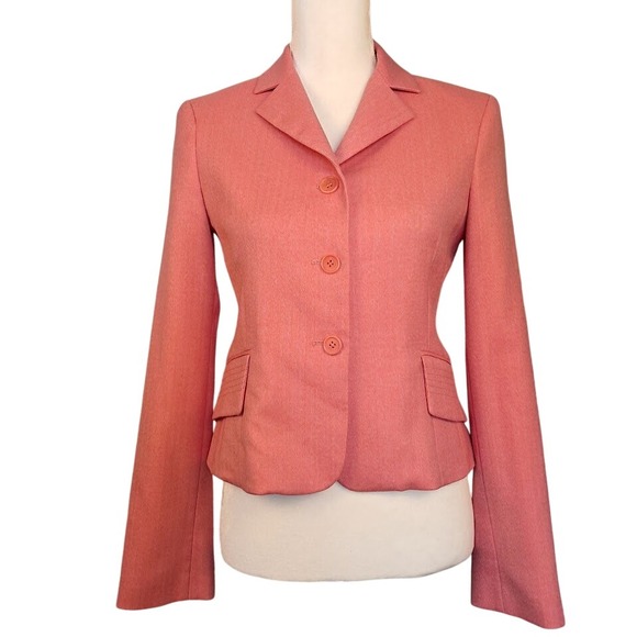 BCBGMaxAzria Jackets & Blazers - BCBGMAXAZRIA Coral Pink Herringbone‎ Wool Blend Tailored Blazer Jacket XS